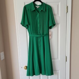 Nanette Lepore Shamrock Green Pleated Button-Up Dress